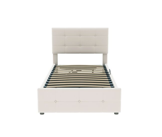 Cama contenedor acolchada 90x200cm en terciopelo - beige