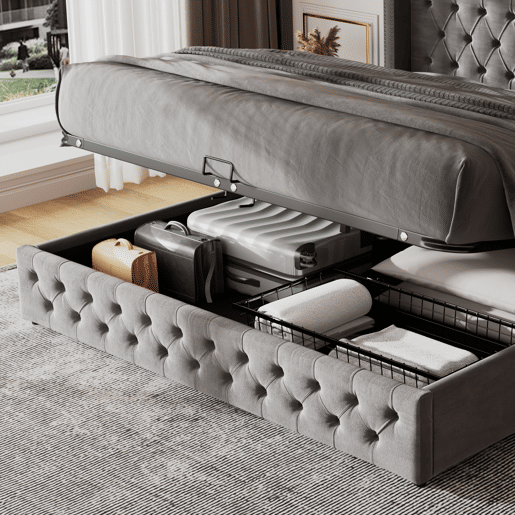 Cama contentora de veludo com estrado de ripas 180x200 cm - Cinzento