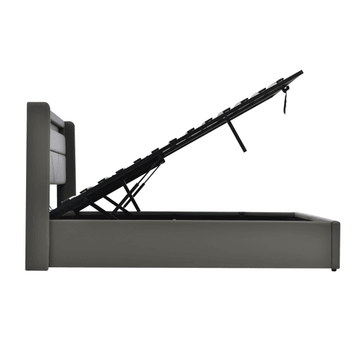 Cama de couro sintético de 140x200cm com LED - com estrado - Cinzento