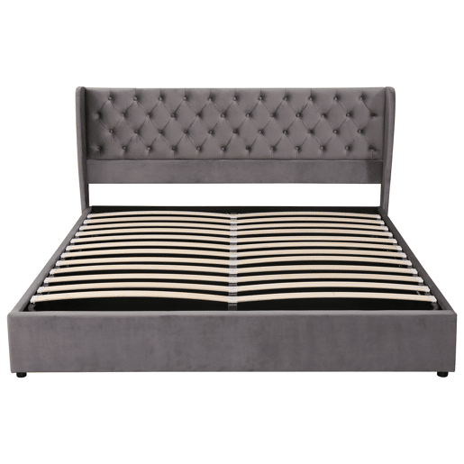 Cama de contentor estofada em veludo 180x200 cm com estrado de ripas - Cinzento