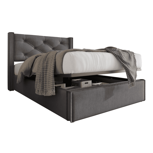 Cama contentora estofada 90x200 cm em tecido de algodão - com estrado de molas - Cinzento