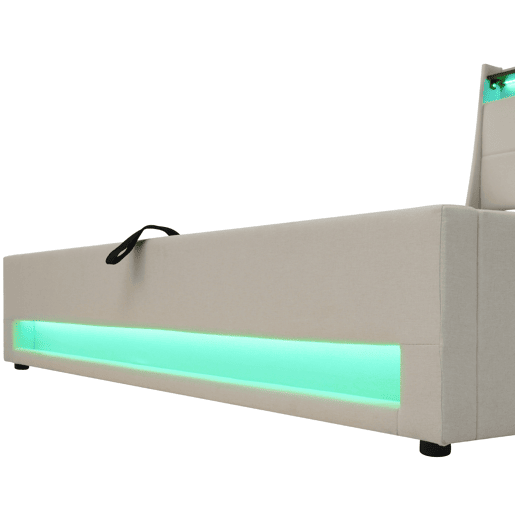 Cama para arrumação de roupa de cama 90x200 cm com LED e portas USB - estrado de ripas - bege