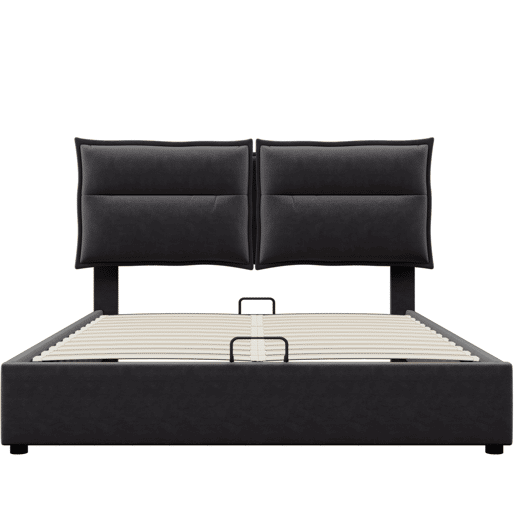 Cama de contentor estofada em veludo 140x200 cm com cabeceira regulável e estrado de ripas - Preto