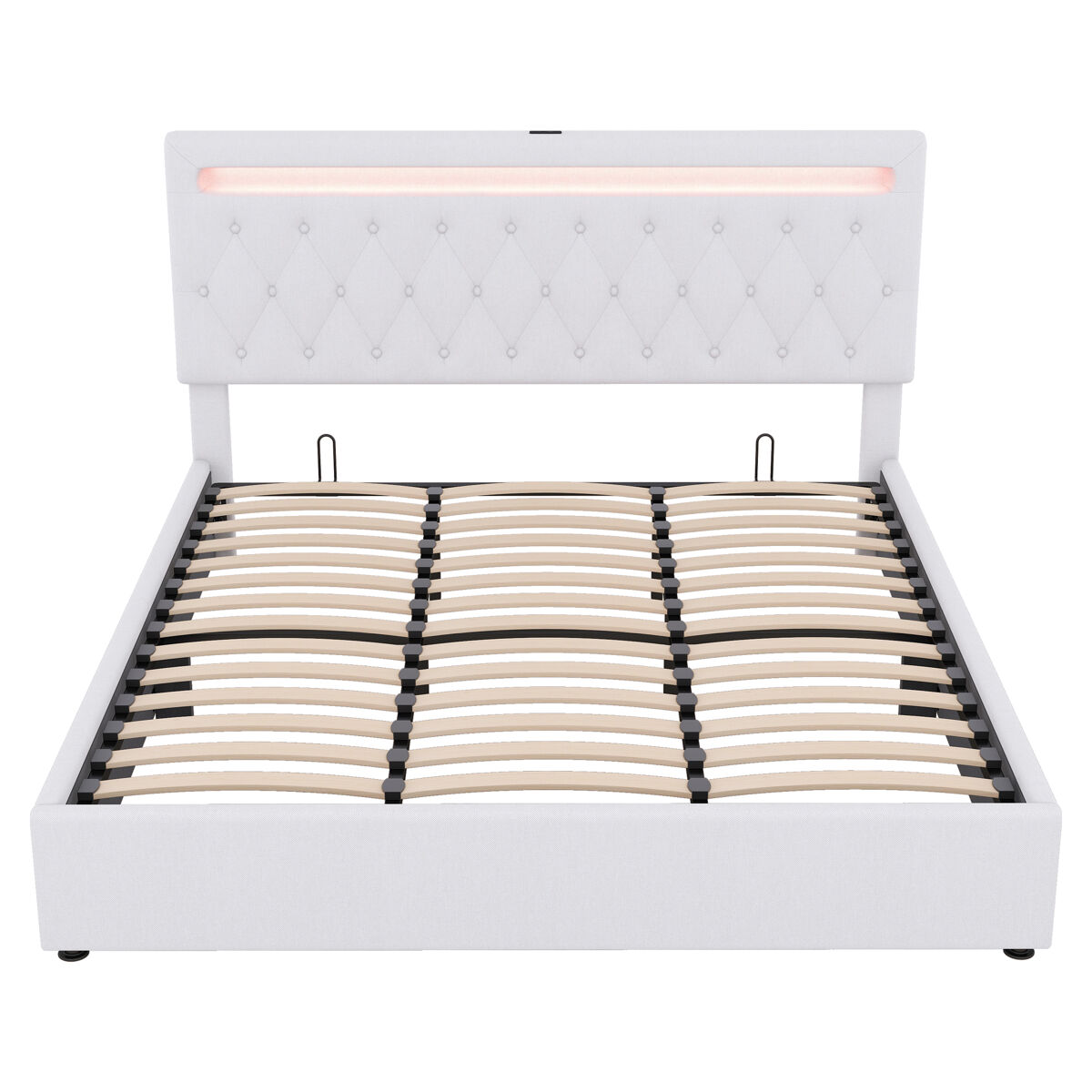 Cama tapizada 180x200 cm - hidráulica con luz ambiental y usb - blanca