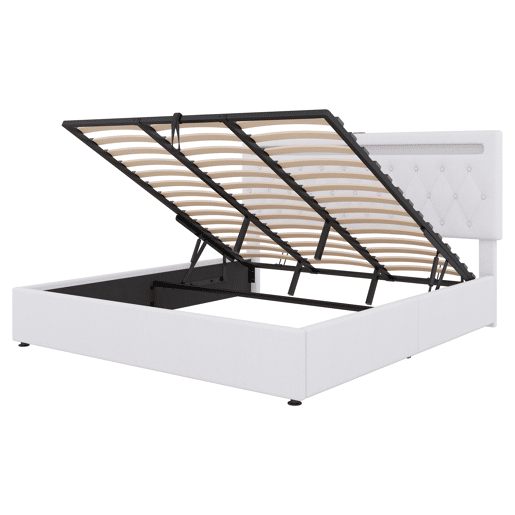 Cama estofada 180x200 cm - Hidráulica com luz ambiente e USB - Branca