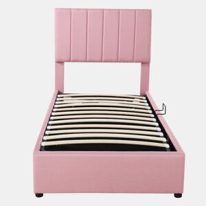Cama estofada em linho com arrumação - 90x200cm - Rosa