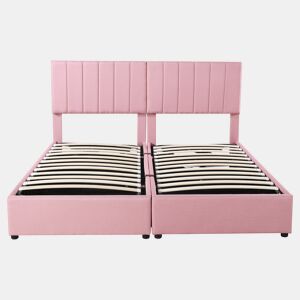 Sofá-cama estofado em tecido de linho - 180x200 cm - transformável em 2 camas individuais - Rosa