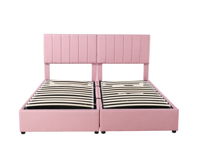 Cama canapé tapizada en tejido de lino - 180x200 cm - convertible en 2 camas individuales - rosa
