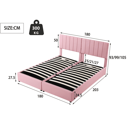 Sofá-cama estofado em tecido de linho - 180x200 cm - transformável em 2 camas individuais - Rosa