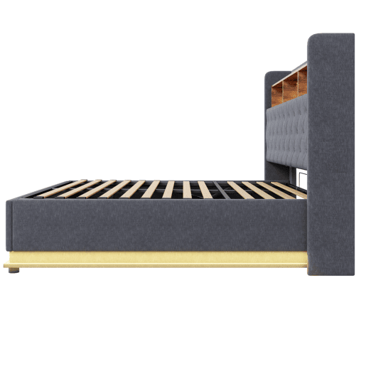 Cama de linho com canapé de 180x200 cm - com LED e tomadas USB - Cinzento Cama de linho com canapé de 180x200 cm - com LED e tomadas USB - Cinzento