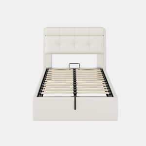 Cama de couro sintético com sofá de 90x200 cm - couro sintético - cabeceira com sofá - Branco