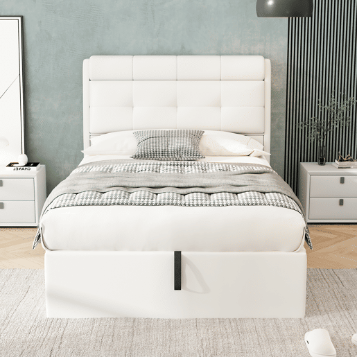 Cama de couro sintético com sofá de 90x200 cm - couro sintético - cabeceira com sofá - Branco
