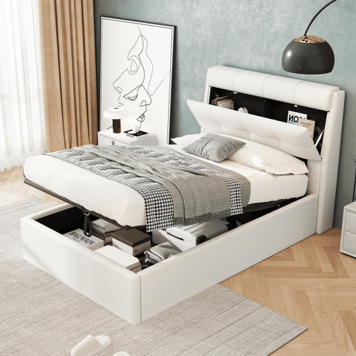 Cama de couro sintético com sofá de 90x200 cm - couro sintético - cabeceira com sofá - Branco