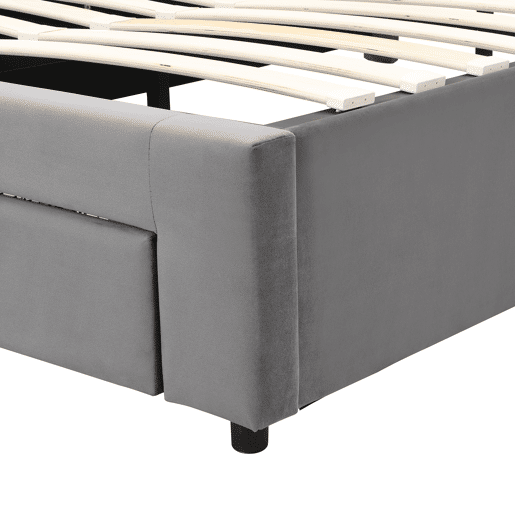 Cama contentor estofada em veludo 140x200cm - com gaveta e estrado de molas - Cinzento (sem colchão)