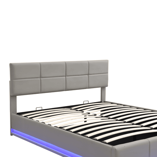 Cama contentora estofada 180x200 cm com iluminação LED - em imitação de pele - Cinzento claro