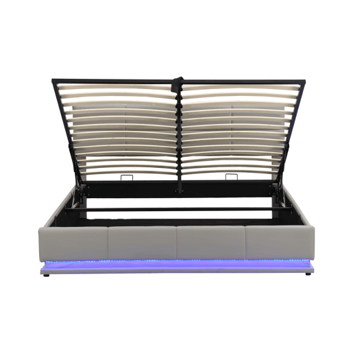 Cama contentora estofada 180x200 cm com iluminação LED - em imitação de pele - Cinzento claro