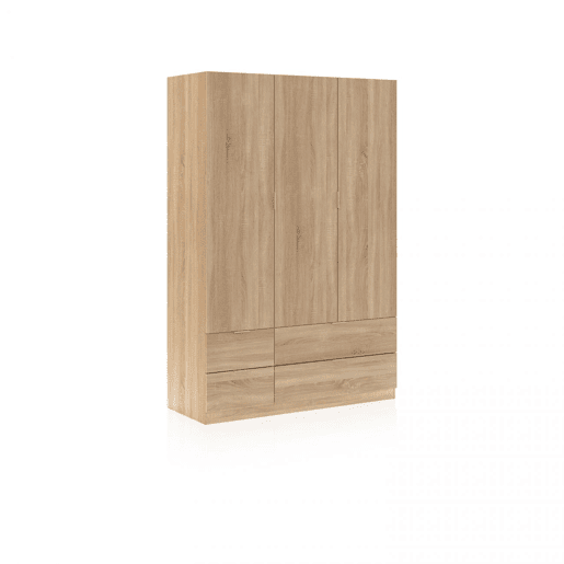Roupeiro Macan 3 portas e 4 gavetas Carvalho canadiano 135 x 200 x 52 cm