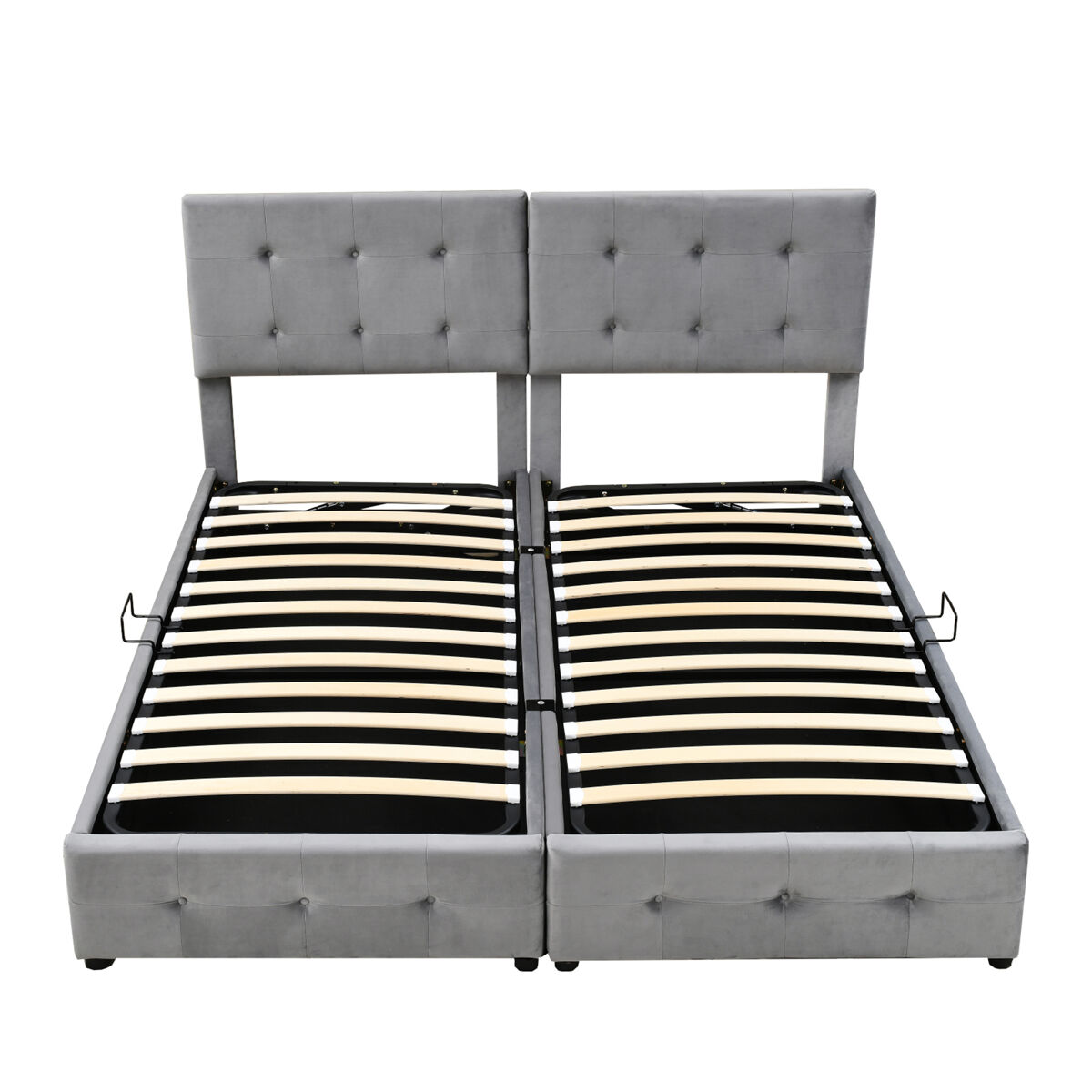 Cama contenedor acolchada 180x200cm en terciopelo - convertible en 2 camas individuales - gris