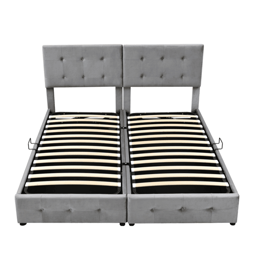 Cama contentor estofada 180x200cm em veludo - convertível em 2 camas individuais - Cinzento