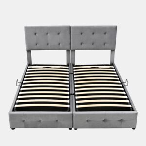 Cama contentor estofada 180x200cm em veludo - convertível em 2 camas individuais - Cinzento