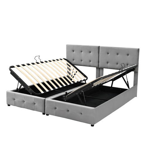 Cama contentor estofada 180x200cm em veludo - convertível em 2 camas individuais - Cinzento