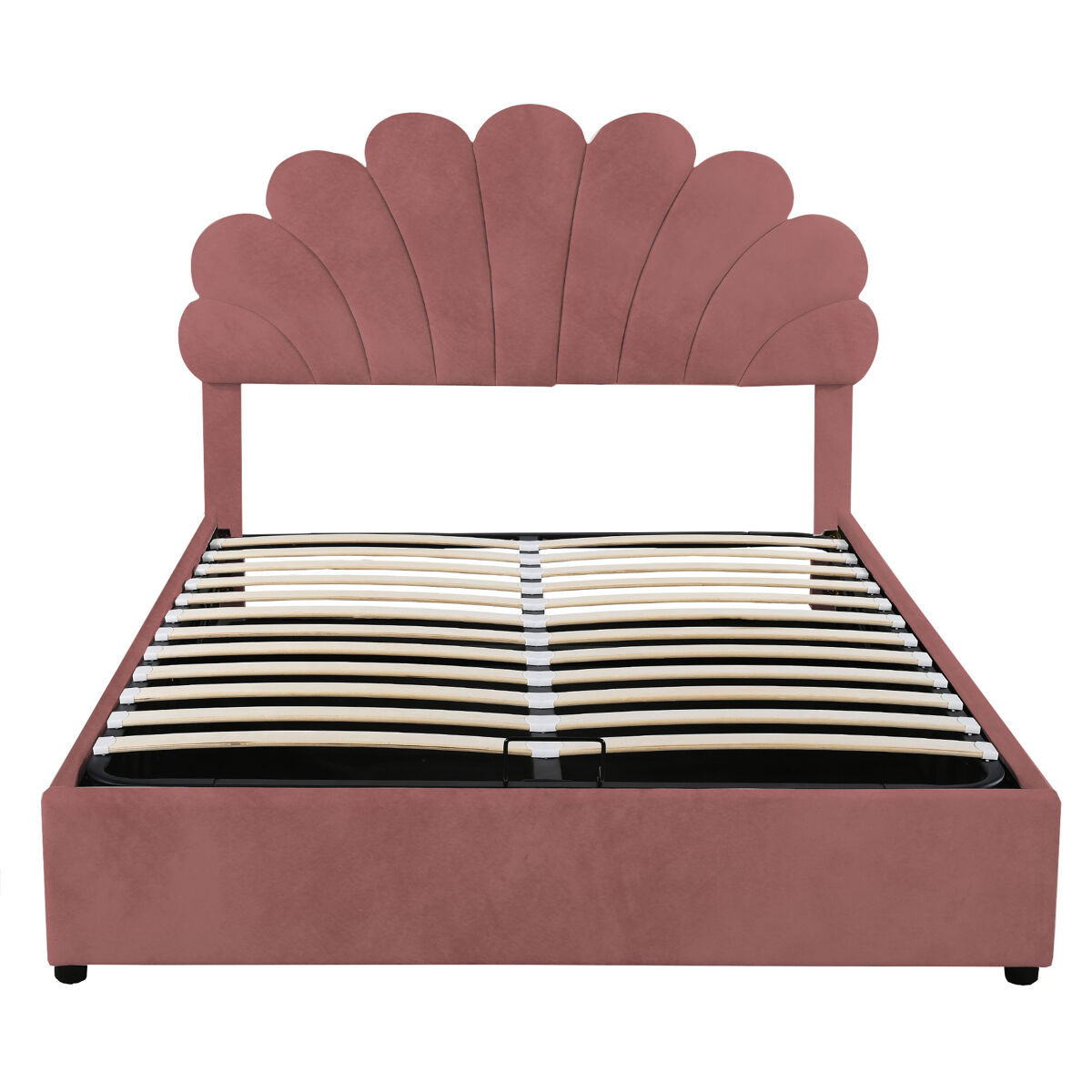 Cama con almacenaje acolchada de terciopelo - 140x200 cm - cabecero en forma de flor - con somier de láminas - rojo