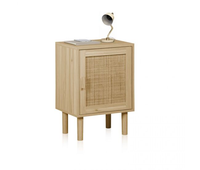 Mesita de noche de 1 puerta en pino y ratán 40x30 cm Made Pino - Rattan 40 x 58 x 30 cm