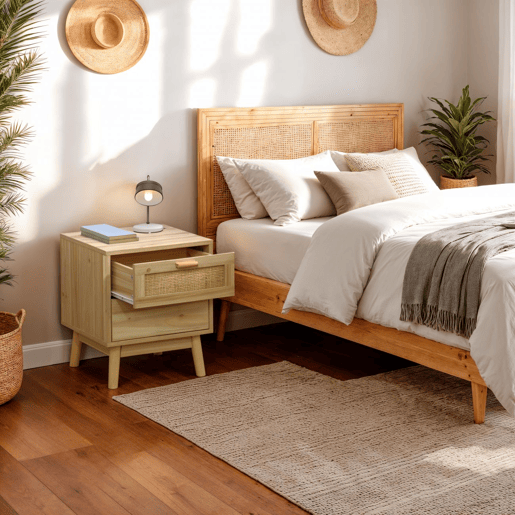 Mesa de cabeceira Debra Pino - Rattan 40 x 48 x 39 cm