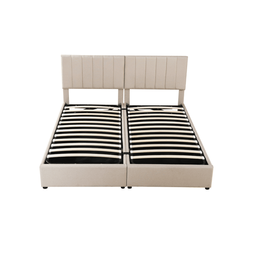 Cama Canapé estofada em tecido de linho - 180x200cm - convertível em 2 camas individuais - Bege