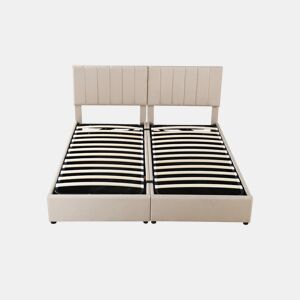 Cama Canapé estofada em tecido de linho - 180x200cm - convertível em 2 camas individuais - Bege