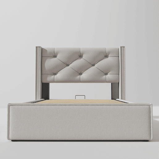 Cama contentora estofada 90x200 cm em tecido de algodão - com estrado de molas - Cinzento claro