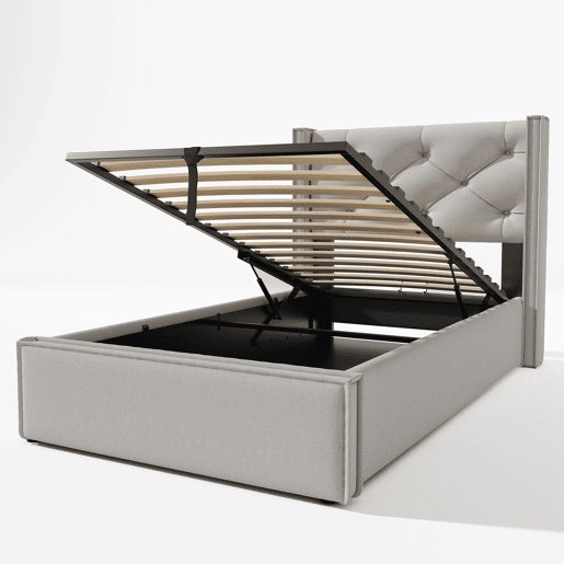 Cama contentora estofada 90x200 cm em tecido de algodão - com estrado de molas - Cinzento claro