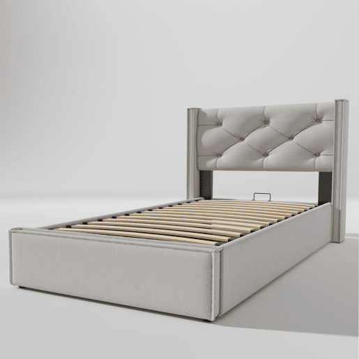Cama contentora estofada 90x200 cm em tecido de algodão - com estrado de molas - Cinzento claro