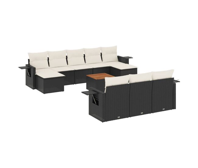 Vidaxl set de sofás de jardín 11 pzas y cojines ratán sintético negro