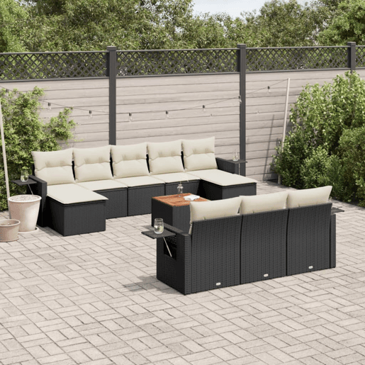 vidaXL 11 pcs conjunto sofás de jardim c almofadões vime PE preto vidaXL 11 pcs conjunto sofás de jardim c almofadões vime PE preto