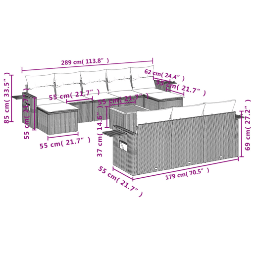 vidaXL 11 pcs conjunto sofás de jardim c almofadões vime PE preto vidaXL 11 pcs conjunto sofás de jardim c almofadões vime PE preto