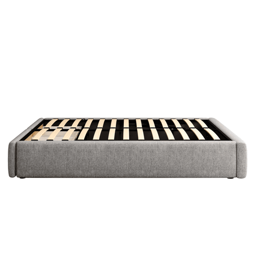 Cama de casal estofada 140x200cm sem cabeceira - com 2 gavetas - Tecido de linho - Cinzento