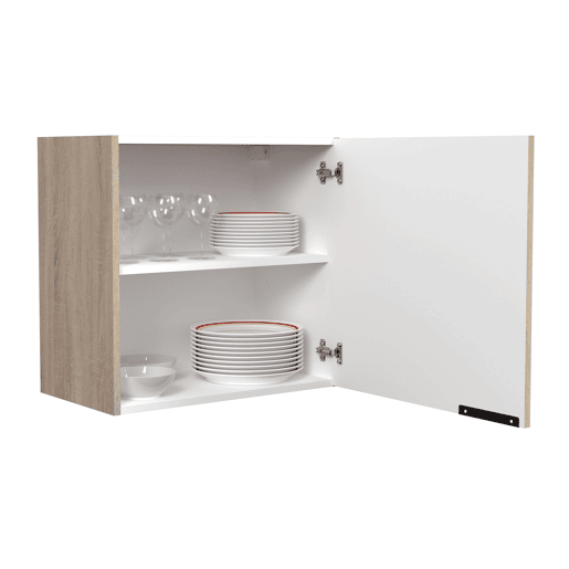 Módulo de cozinha superior Arko em madeira clara e cor preta com 1 porta de melamina, 60x57,9x35,6 cm