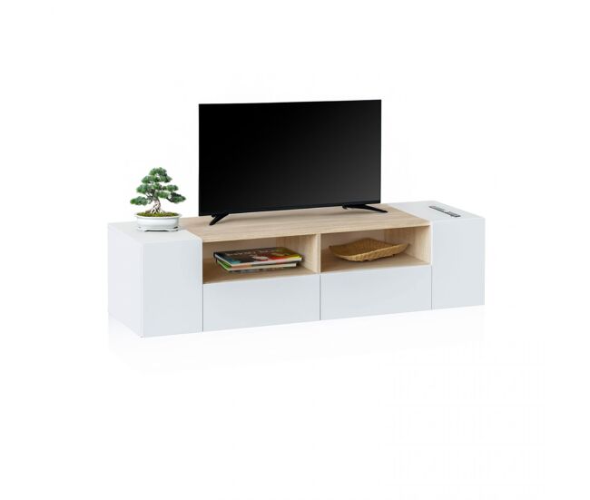Mueble TV con almacenamiento en blanco mate y roble canadian 138 cm Nima Blanco Artik (Blanco Mate) - Roble Canadian 138 x 34 x 40,2 cm