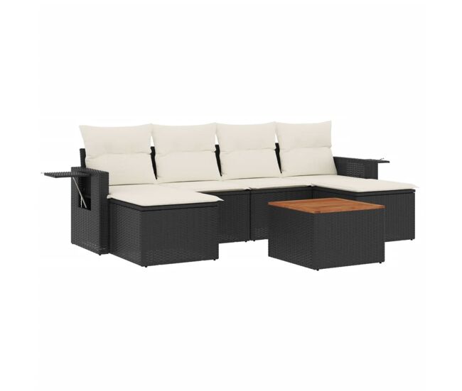 Vidaxl set de comedor de jardín 7 pzas y cojines ratán sintético negro