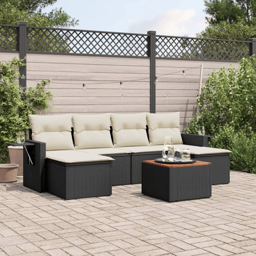 vidaXL 7 pcs conjunto de sofás p jardim c almofadões vime PE preto vidaXL 7 pcs conjunto de sofás p jardim c almofadões vime PE preto