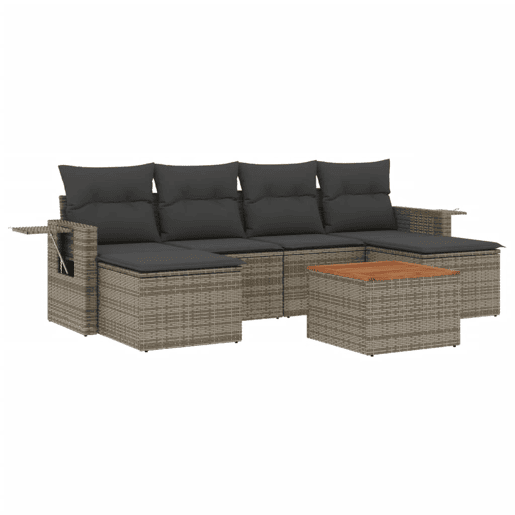vidaXL 7 pcs conjunto sofás p jardim c almofadões vime PE cinzento vidaXL 7 pcs conjunto sofás p jardim c almofadões vime PE cinzento