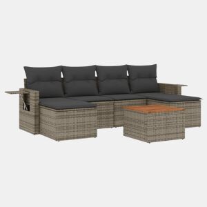 vidaXL 7 pcs conjunto sofás p jardim c almofadões vime PE cinzento