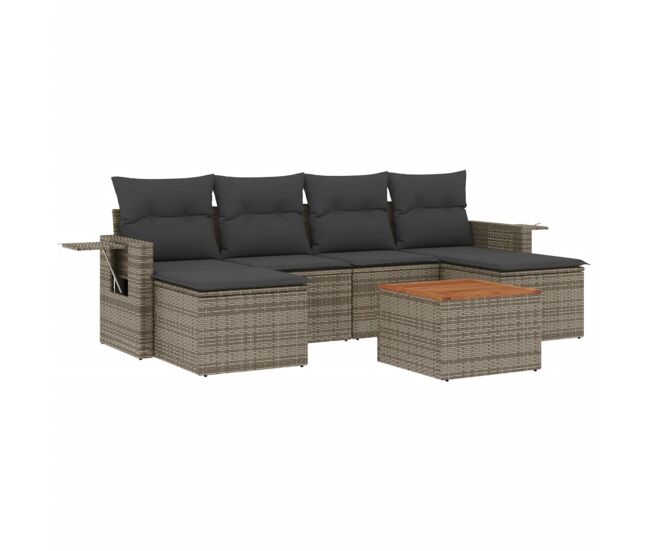 Vidaxl set de sofás de jardín 7 piezas con cojines ratán pe gris