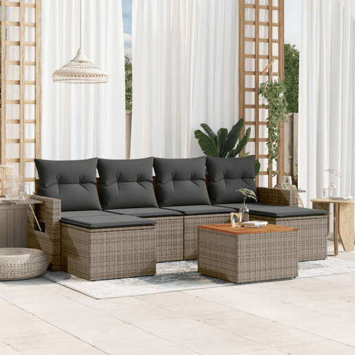 vidaXL 7 pcs conjunto sofás p jardim c almofadões vime PE cinzento vidaXL 7 pcs conjunto sofás p jardim c almofadões vime PE cinzento