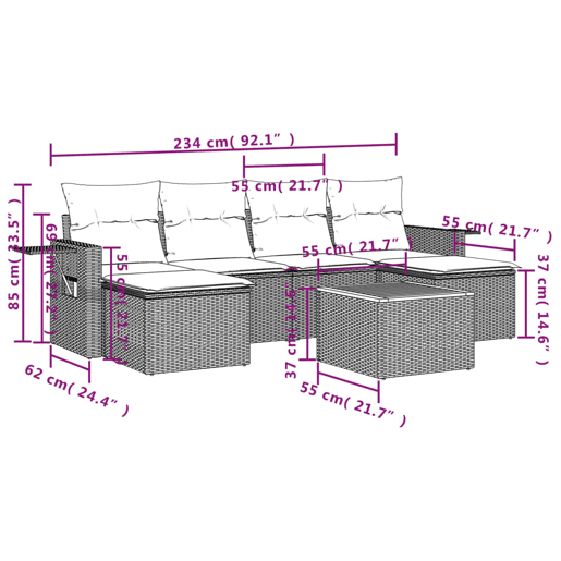 vidaXL 7 pcs conjunto sofás p jardim c almofadões vime PE cinzento vidaXL 7 pcs conjunto sofás p jardim c almofadões vime PE cinzento