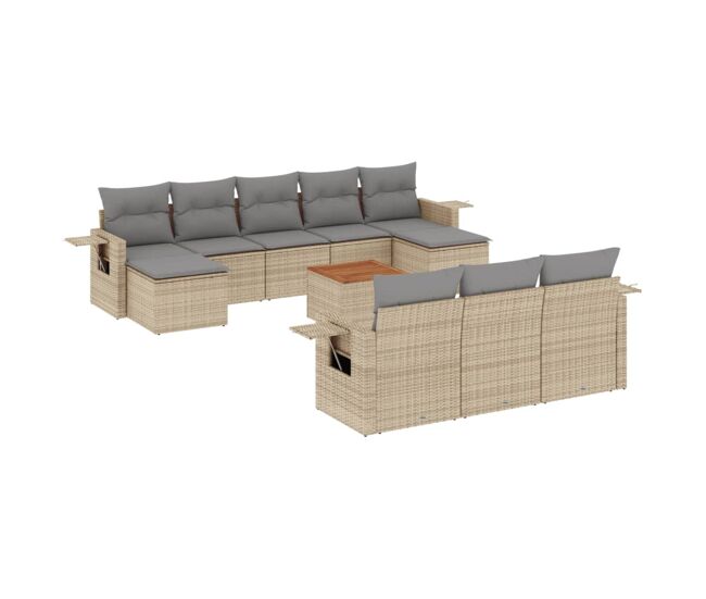 Vidaxl set de sofás de jardín 11pzas con cojines ratán sintético beige