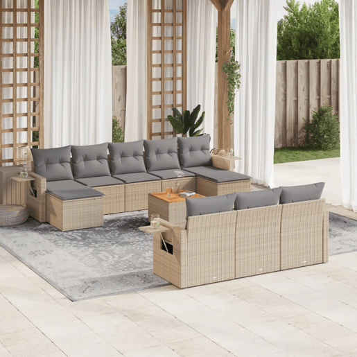 vidaXL 11 pcs conjunto sofás de jardim c almofadões vime PE bege