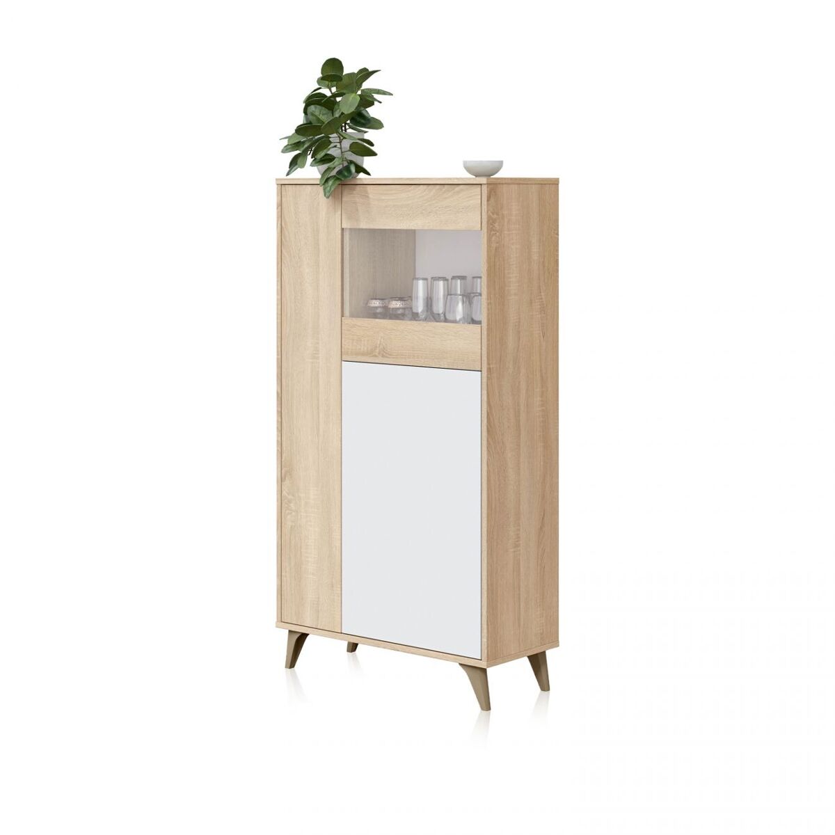 Vitrina lira blanco artik (blanco mate) - roble canadian 77 x 142 x 33 cm