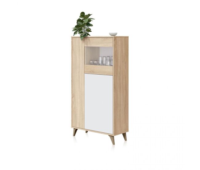 Vitrina alta de salón con gran capacidad en blanco mate y roble canadian 142 cm lira blanco artik (blanco mate) - roble canadian 77 x 142 x 33 cm